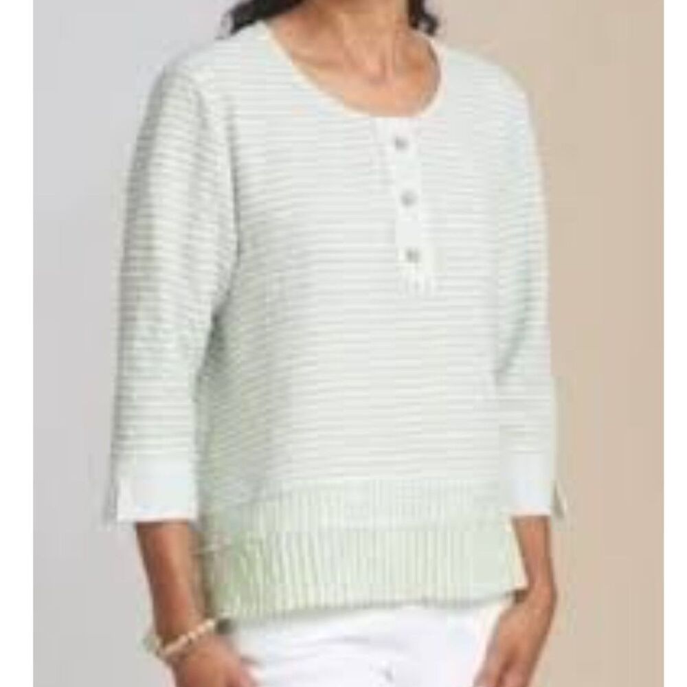 Habitat Textured Sage Green Multi Striped Art Deco Button Blouse Tunic Size L